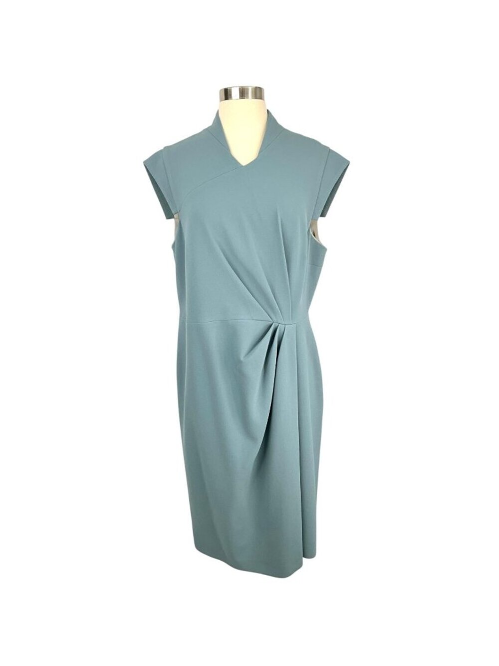 The Fold Dress Womens 16 Blue Cap Sleeves V-Neck Sheath Pleated Waist